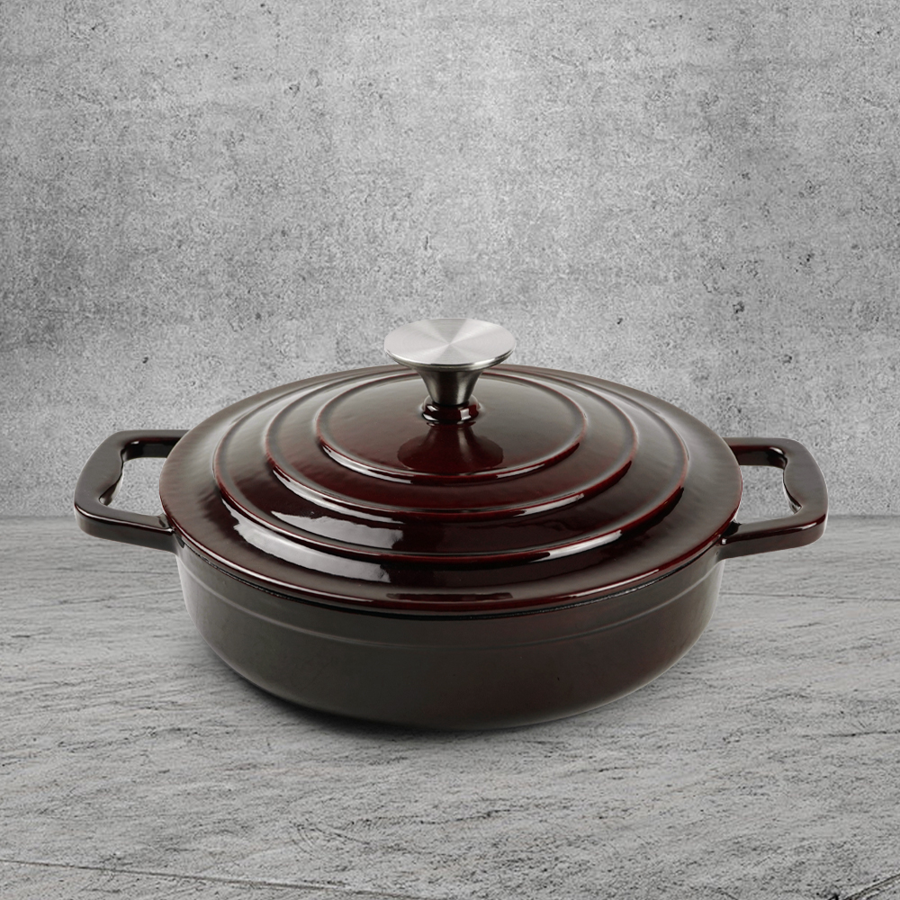 Enamel cast iron steamer and flat pan with sealed lid, suitable for baking, stir-frying and deep-frying