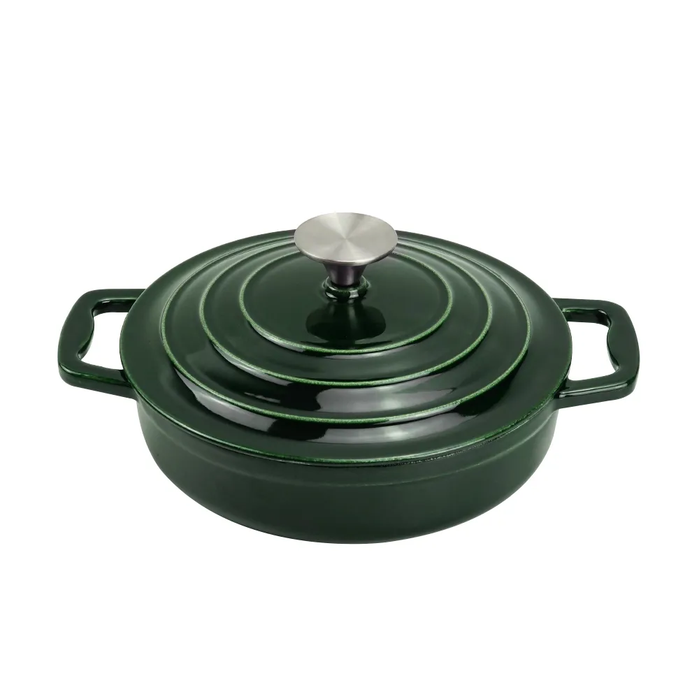 Enamel cast iron steamer and flat pan with sealed lid, suitable for baking, stir-frying and deep-frying
