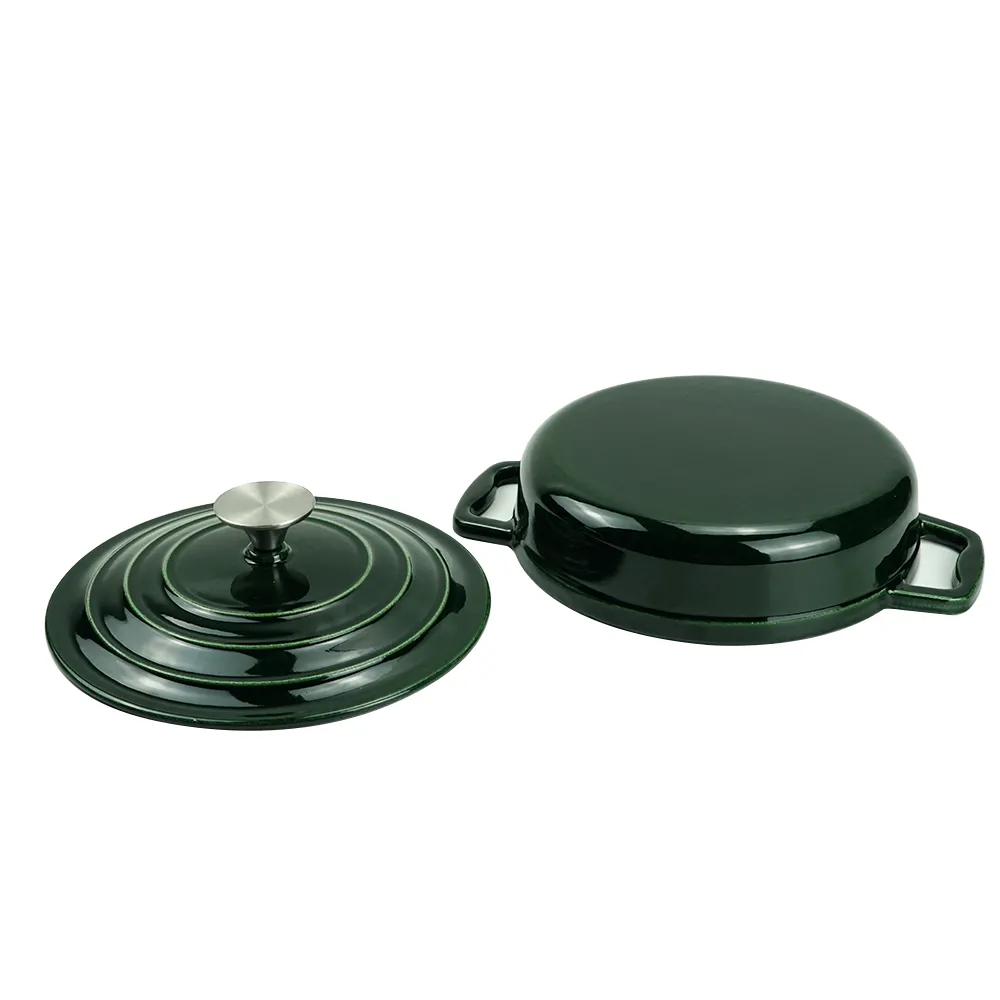 Enamel cast iron steamer and flat pan with sealed lid, suitable for baking, stir-frying and deep-frying