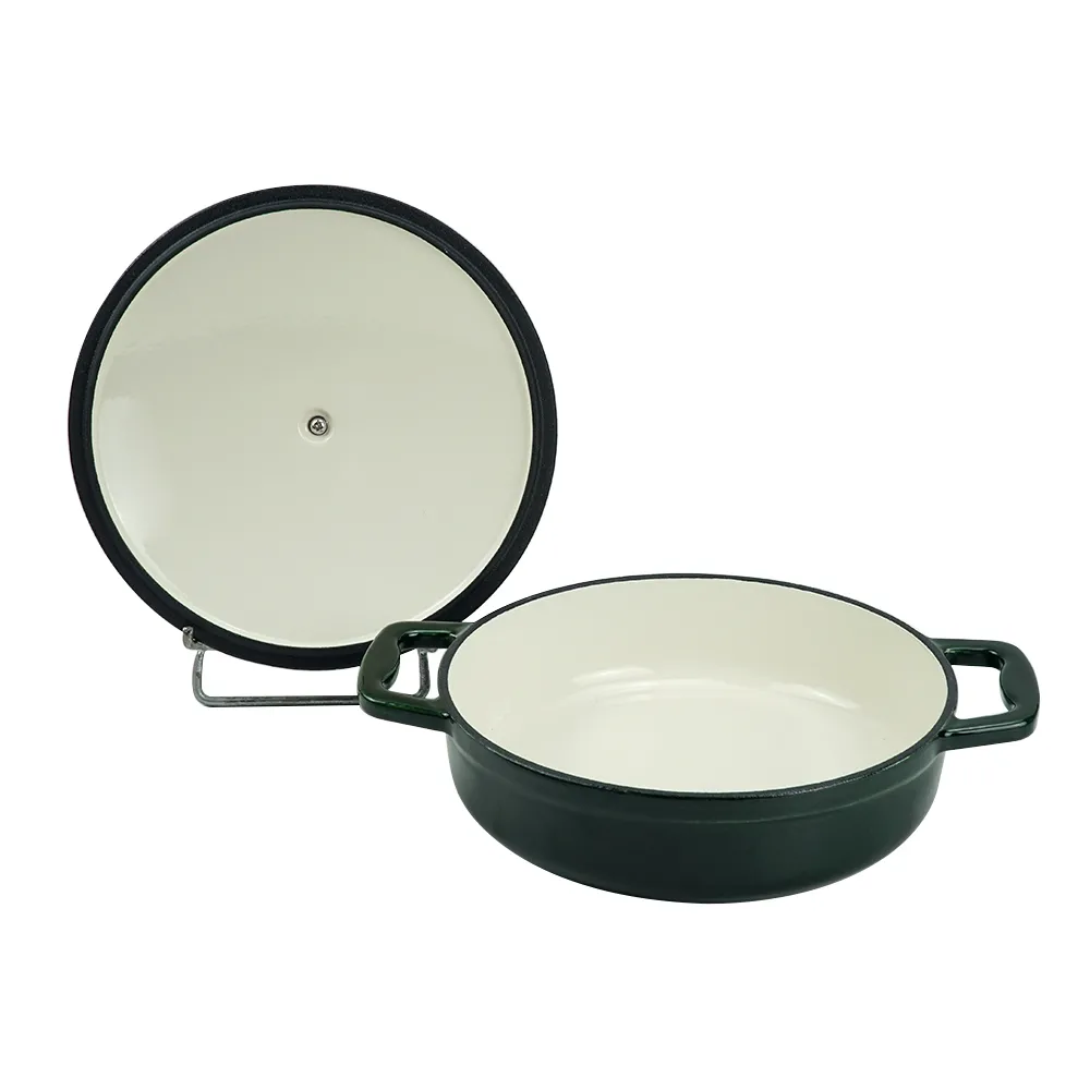 Enamel cast iron steamer and flat pan with sealed lid, suitable for baking, stir-frying and deep-frying