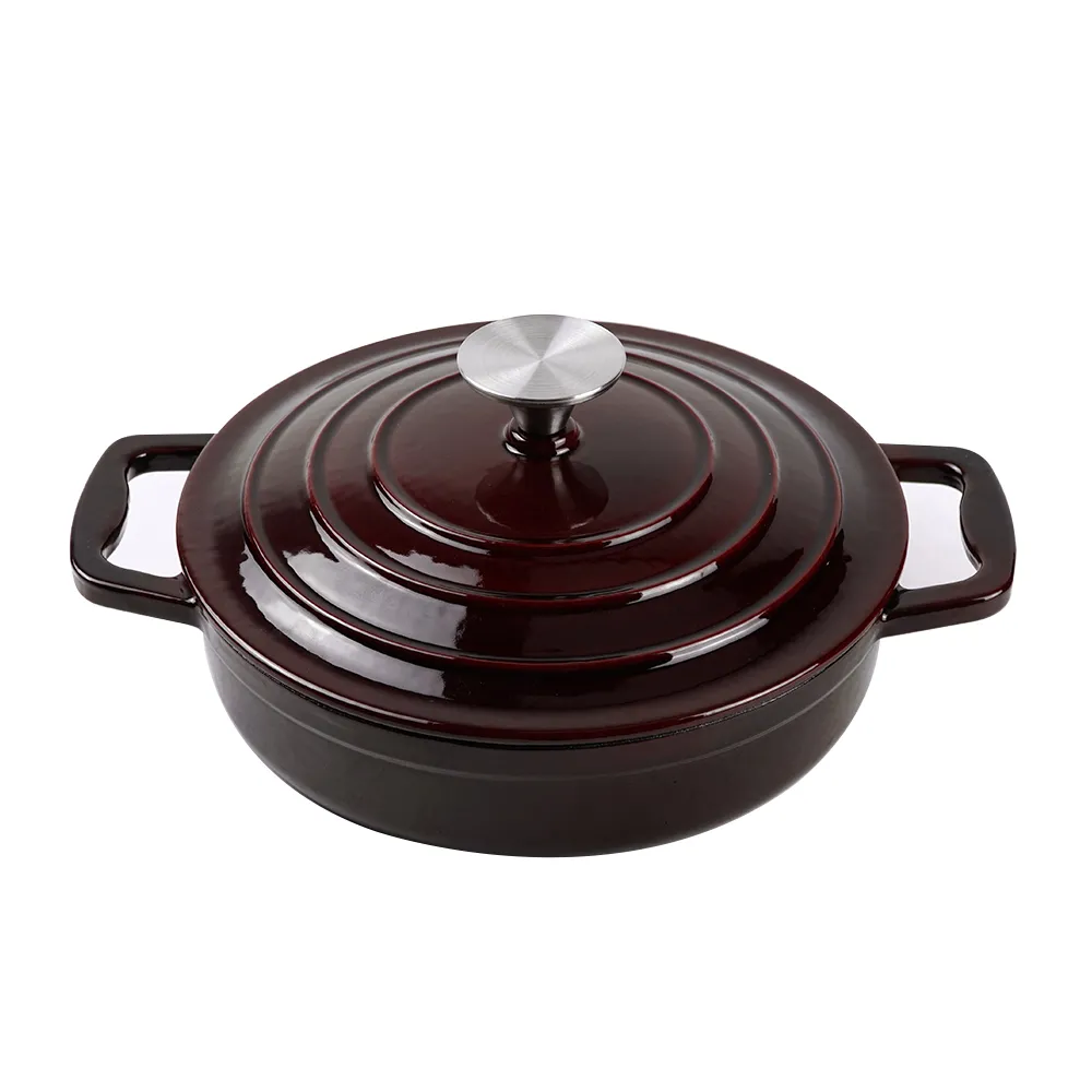 Enamel cast iron steamer and flat pan with sealed lid, suitable for baking, stir-frying and deep-frying