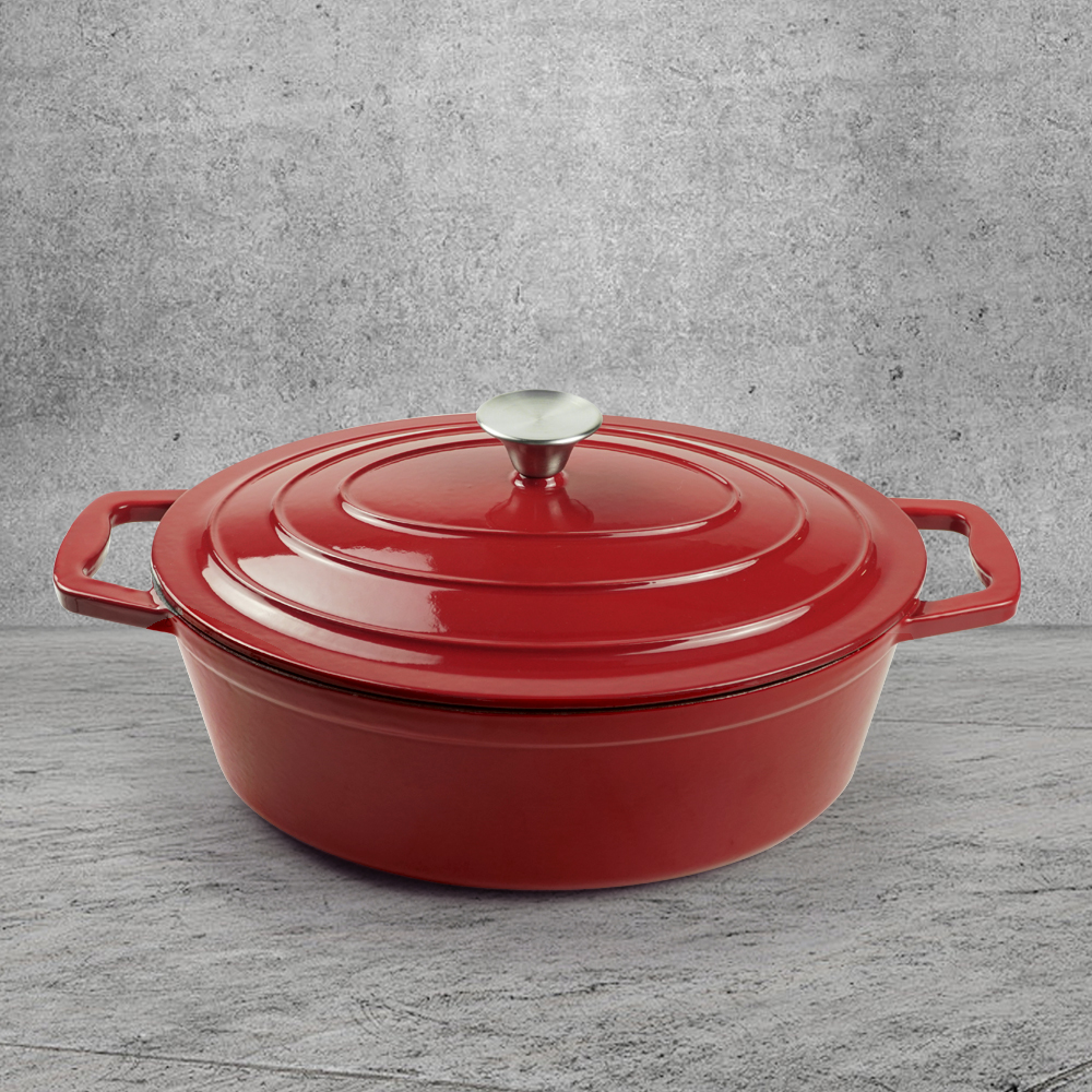 Kitchen utensils: Dutch oven, oval-shaped colored enamel cast iron pot