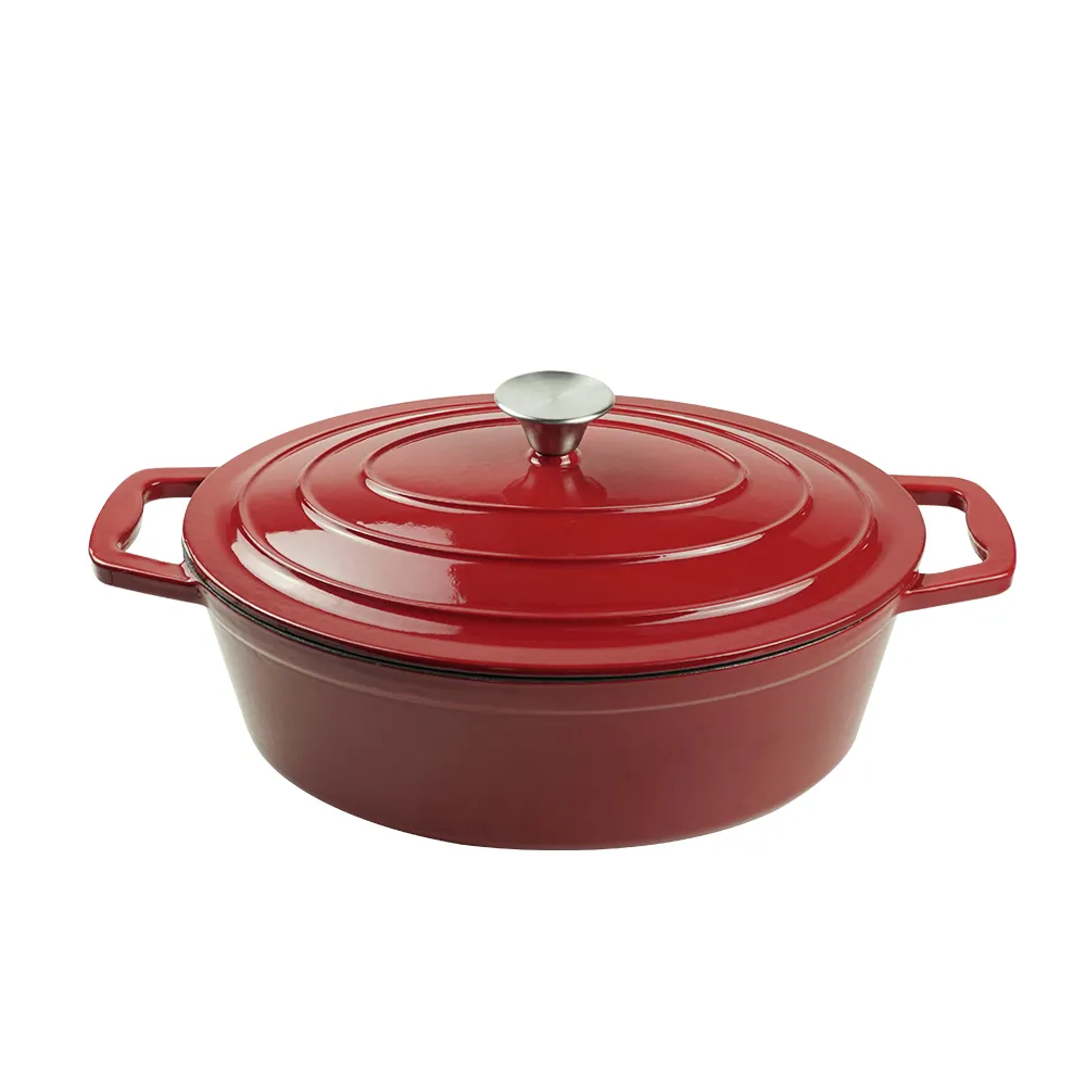 Kitchen utensils: Dutch oven, oval-shaped colored enamel cast iron pot