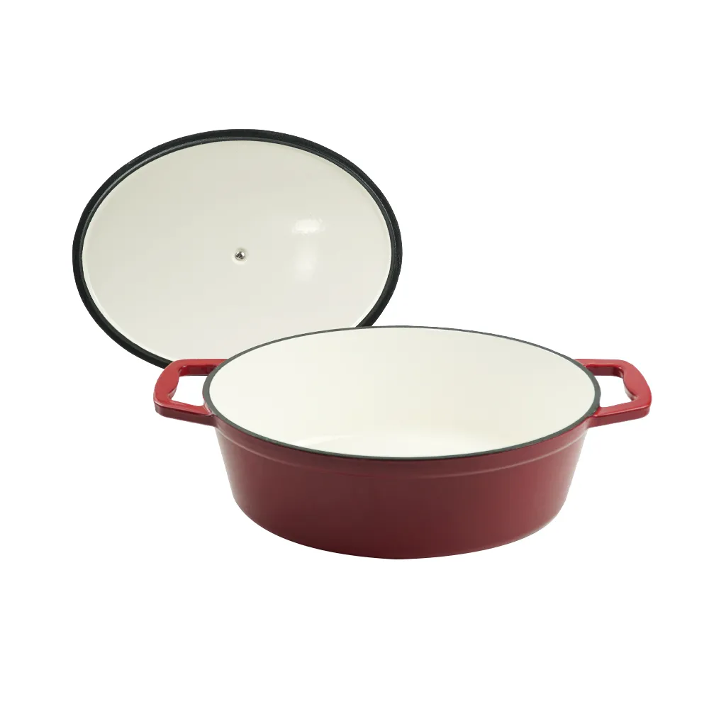 Kitchen utensils: Dutch oven, oval-shaped colored enamel cast iron pot