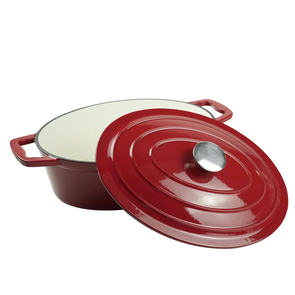 Kitchen utensils: Dutch oven, oval-shaped colored enamel cast iron pot