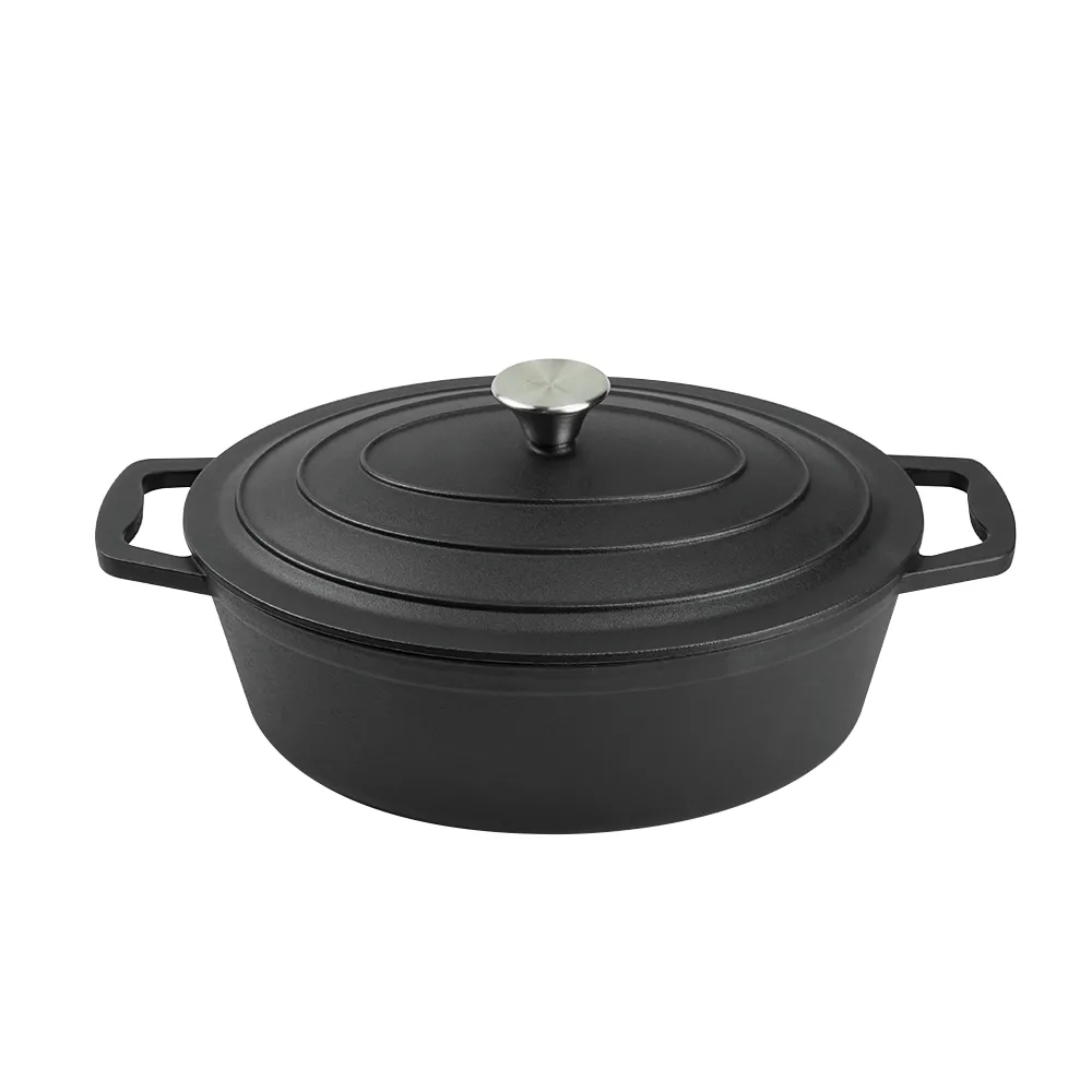 Kitchen utensils: Dutch oven, oval-shaped colored enamel cast iron pot