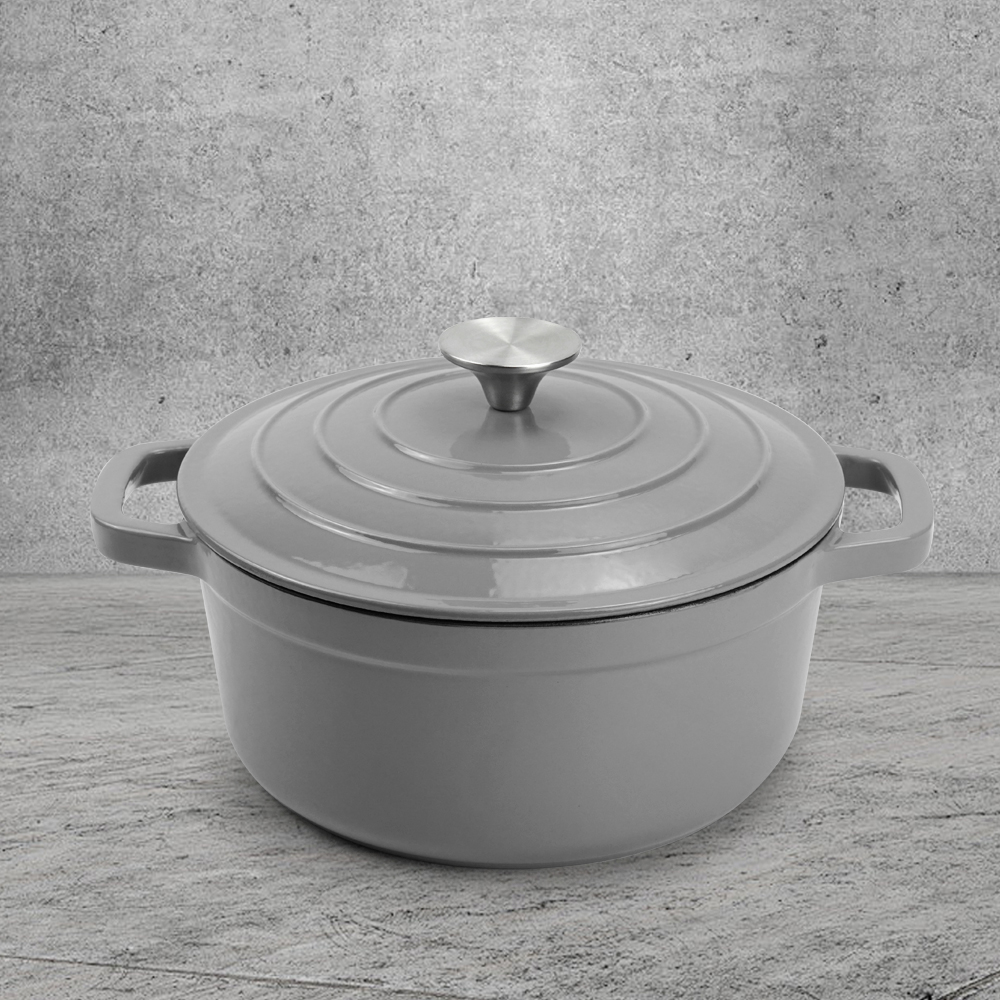 Enamel cast iron Dutch pot with lid kitchenware is suitable for stewing, baking and bread baking in gray