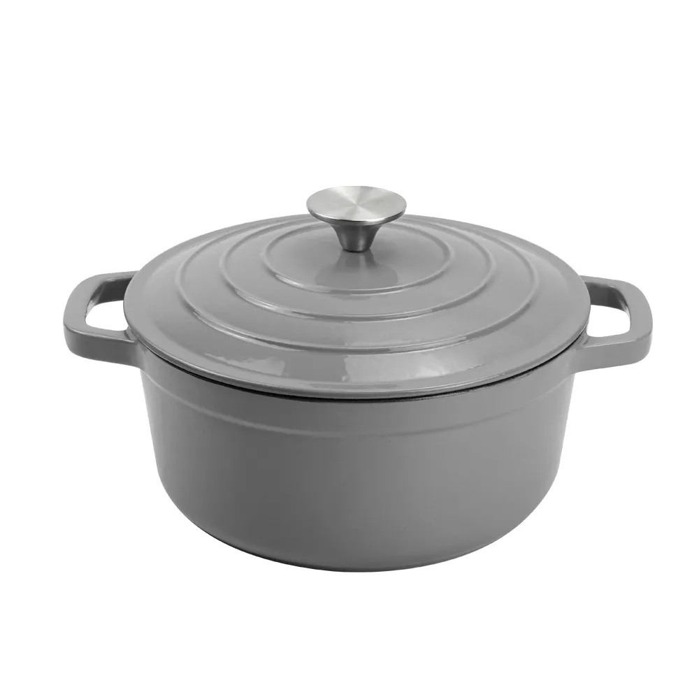 Enamel cast iron Dutch pot with lid kitchenware is suitable for stewing, baking and bread baking in gray