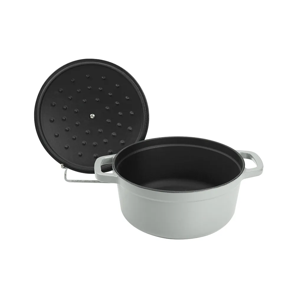 Enamel cast iron Dutch pot with lid kitchenware is suitable for stewing, baking and bread baking in gray