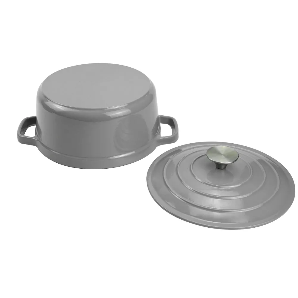 Enamel cast iron Dutch pot with lid kitchenware is suitable for stewing, baking and bread baking in gray