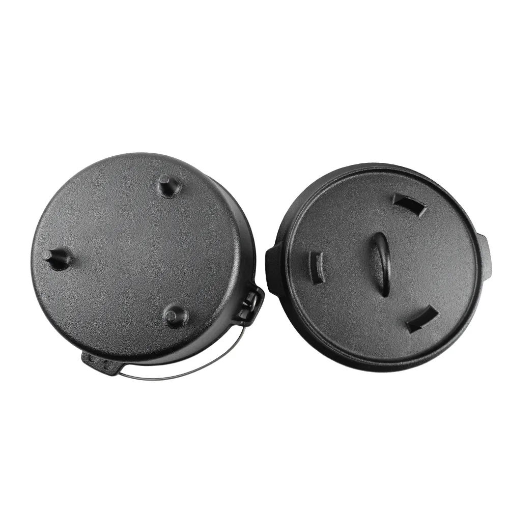 Outdoor 2-in-1 round cast iron pre-seasoned Dutch oven, cast iron barbecue pot, camping pot Dutch oven, cast iron camping oven