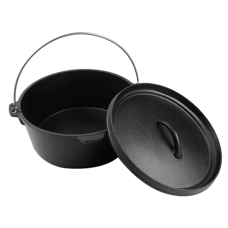 Camping Dutch pot, pre-treated cast iron camping Dutch pot with lid, suitable for ovens, stoves, barbecue grills or campfires - metal handle