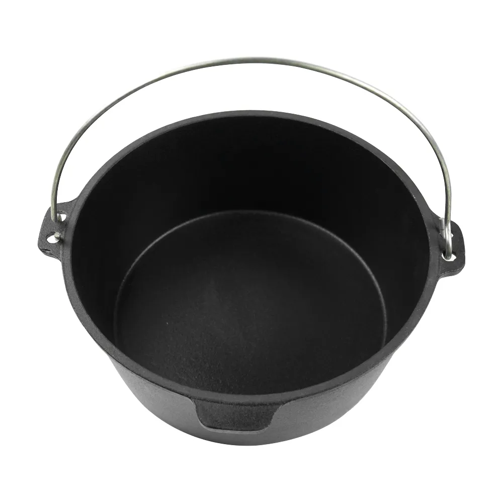 Camping Dutch pot, pre-treated cast iron camping Dutch pot with lid, suitable for ovens, stoves, barbecue grills or campfires - metal handle