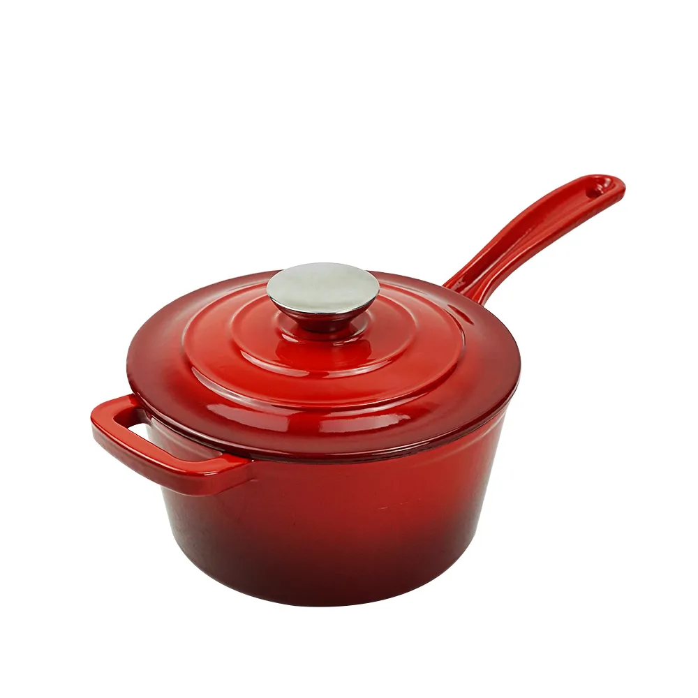Enamel cast iron frying pan with lid for making pasta sauce, soup and milk
