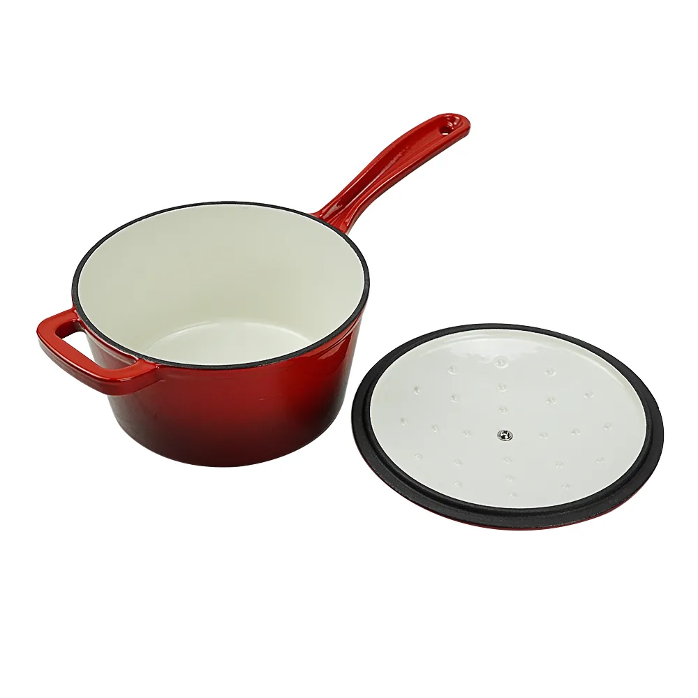 Enamel cast iron frying pan with lid for making pasta sauce, soup and milk