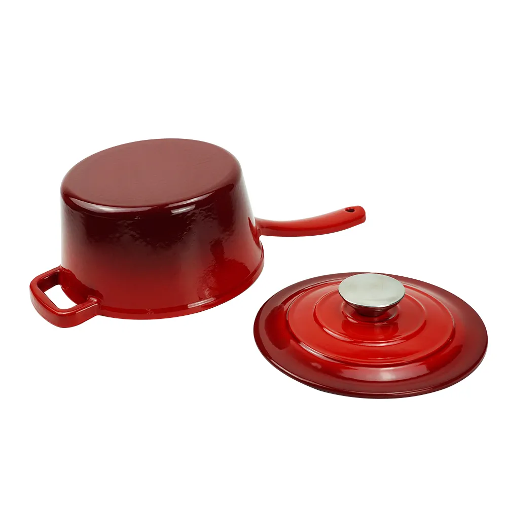 Enamel cast iron frying pan with lid for making pasta sauce, soup and milk