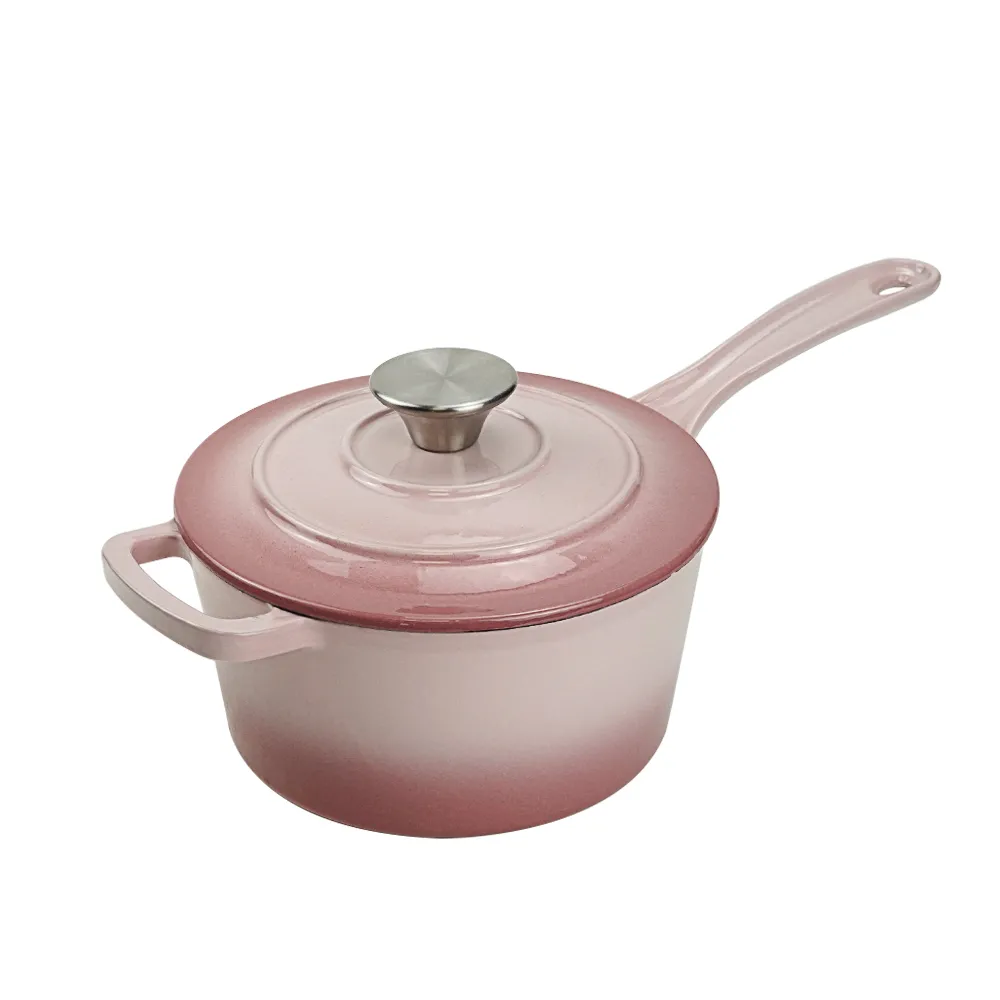 Enamel cast iron frying pan with lid for making pasta sauce, soup and milk