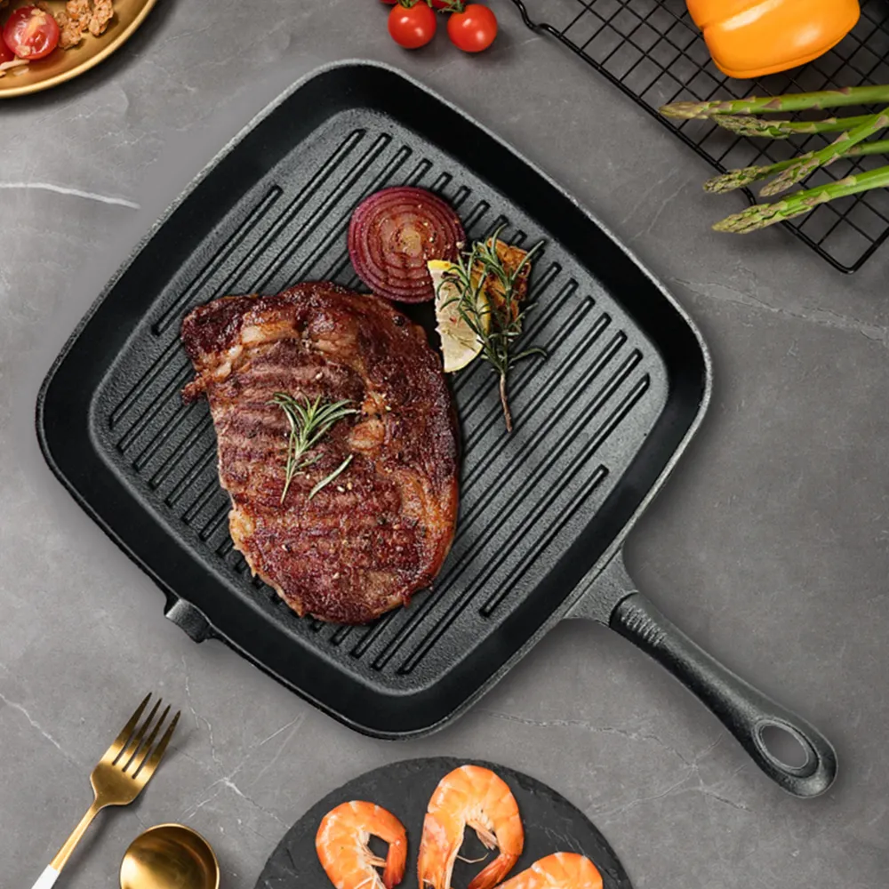 High-quality steak grills, barbecue square POTS, cast iron grills, non-stick pans, frying pans and cookware