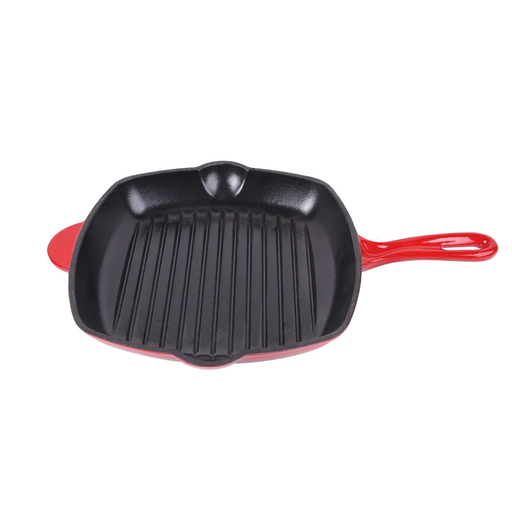 28cm with Handle Enamel Square Shape Cast Iron Grill Pan Wholesale Customized Kitchen Steak Cookware Cast Iron Grill Pan