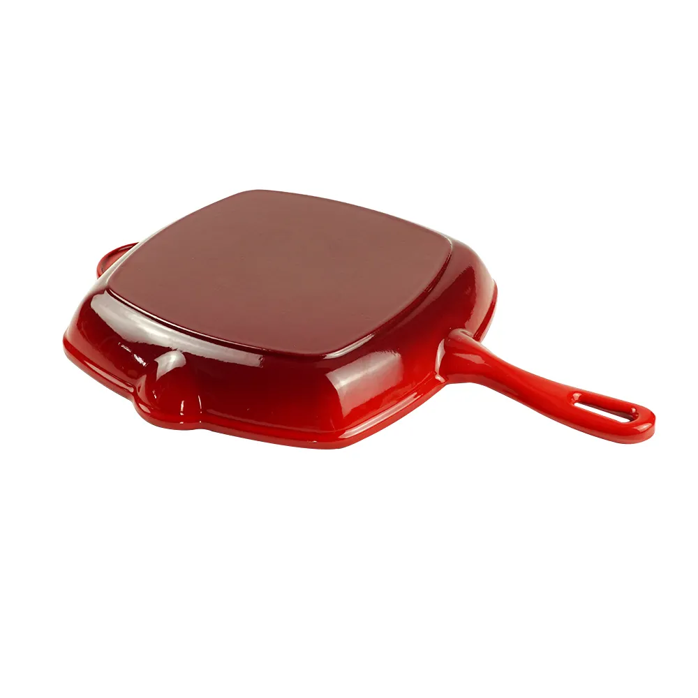 28cm with Handle Enamel Square Shape Cast Iron Grill Pan Wholesale Customized Kitchen Steak Cookware Cast Iron Grill Pan