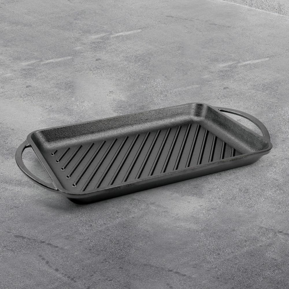 High Quality Chinese Manufacturing Supplier Black Customizable Rectangular Vegetable Oil Coated 33cm Cast Iron Dish Pan