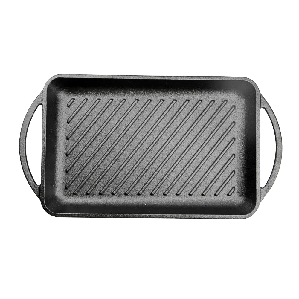 High Quality Chinese Manufacturing Supplier Black Customizable Rectangular Vegetable Oil Coated 33cm Cast Iron Dish Pan
