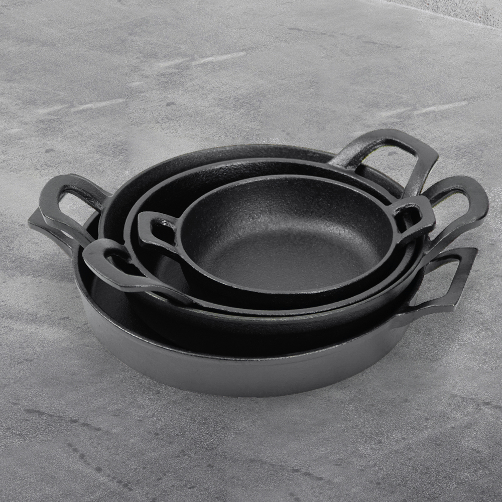 Mini cast iron frying pan and cast iron flat pan are suitable for kitchen, indoor and outdoor picnics