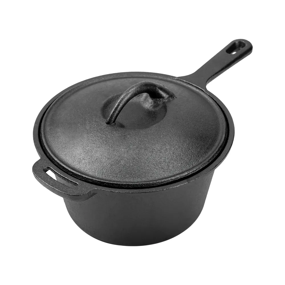 Cast iron stew pot, Dutch pot with lid and ring-shaped handle, camping cookware and flat pot suitable for both indoor and outdoor use