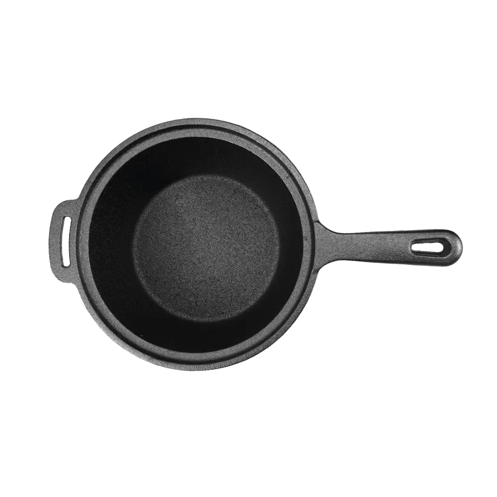 Cast iron stew pot, Dutch pot with lid and ring-shaped handle, camping cookware and flat pot suitable for both indoor and outdoor use