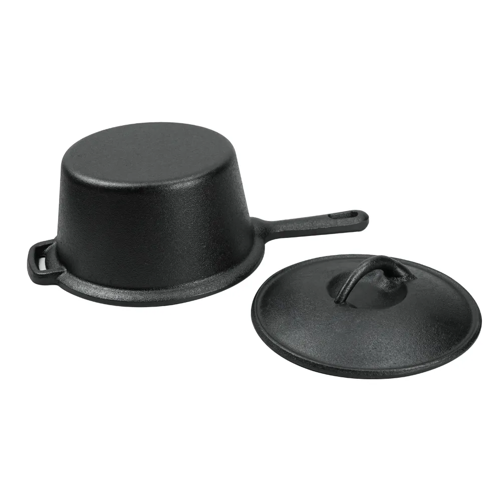 Cast iron stew pot, Dutch pot with lid and ring-shaped handle, camping cookware and flat pot suitable for both indoor and outdoor use