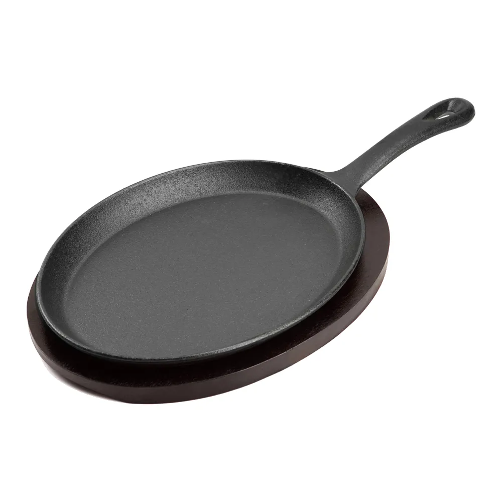 Fajita pan set with wooden tray, anti-heat gloves and cast iron frying pan is suitable for home barbecue kitchens and party restaurants