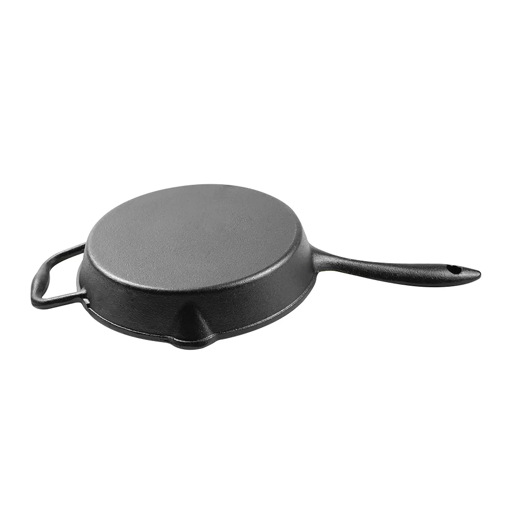 Cast iron frying pan with perforated handle,cast iron cookware with pouring port,convenient for indoor/outdoor use,stove/barbecue/oven/bonfire