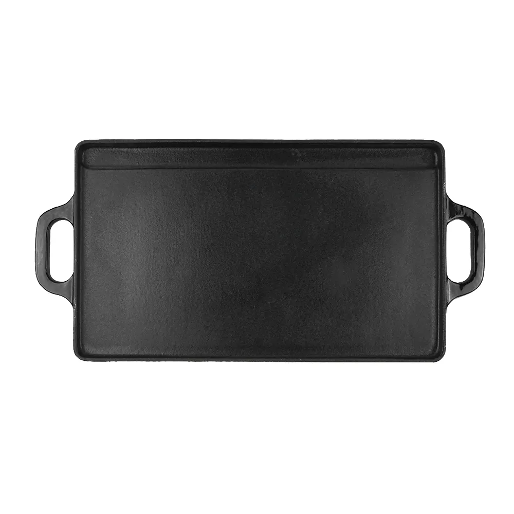 2-in-1 double-sided cast iron baking pan with handle, pre-treated non-stick pan, suitable for gas stoves, ovens and open flames.