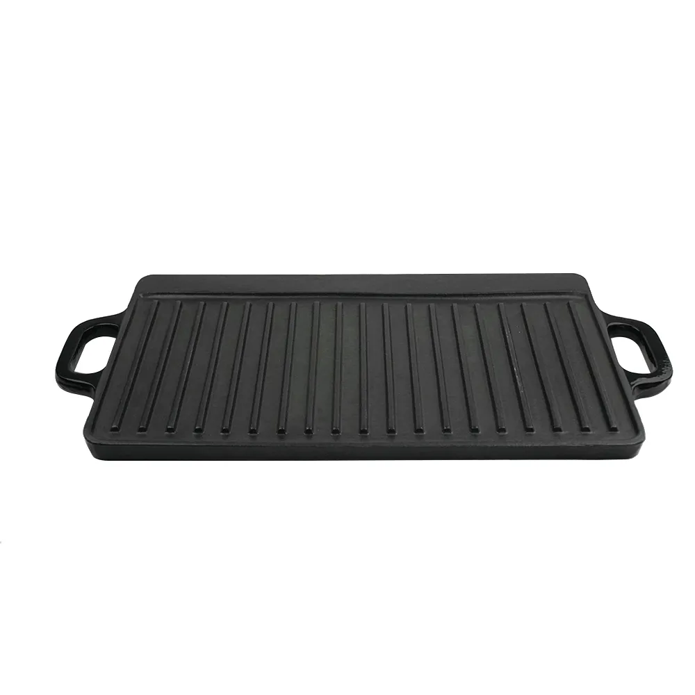 2-in-1 double-sided cast iron baking pan with handle, pre-treated non-stick pan, suitable for gas stoves, ovens and open flames.