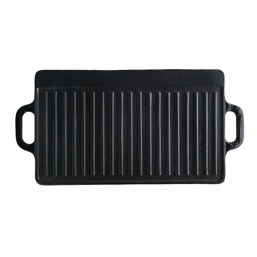 2-in-1 double-sided cast iron baking pan with handle, pre-treated non-stick pan, suitable for gas stoves, ovens and open flames.