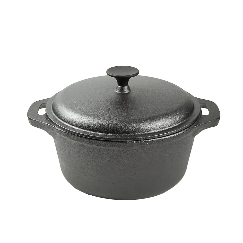 Enamel cast iron Dutch pot with lid and double handles for cooking, baking and stewing. It is healthy and sturdy.