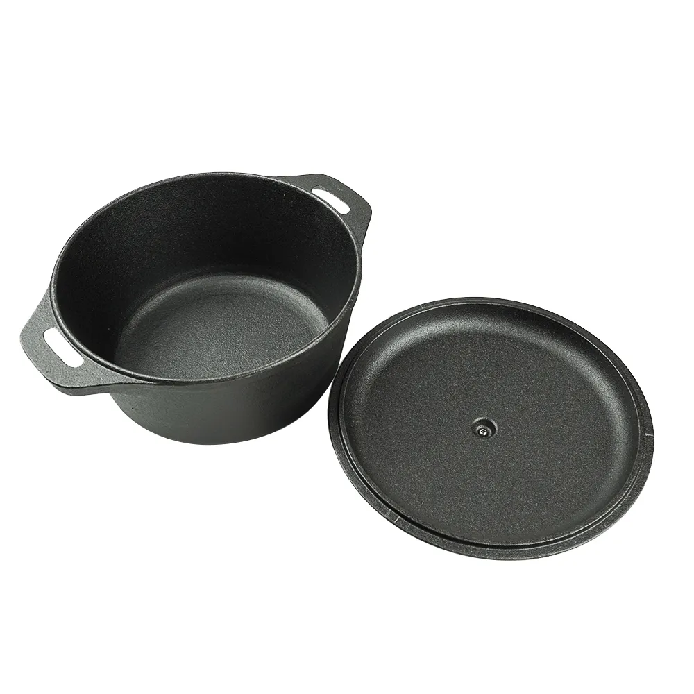 Enamel cast iron Dutch pot with lid and double handles for cooking, baking and stewing. It is healthy and sturdy.