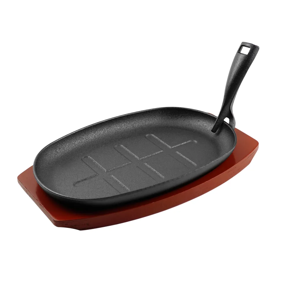 Cast iron frying pan set with wooden base, anti-scalding protection and detachable handle, suitable for restaurant kitchens, cooking accessories, barbecue parties