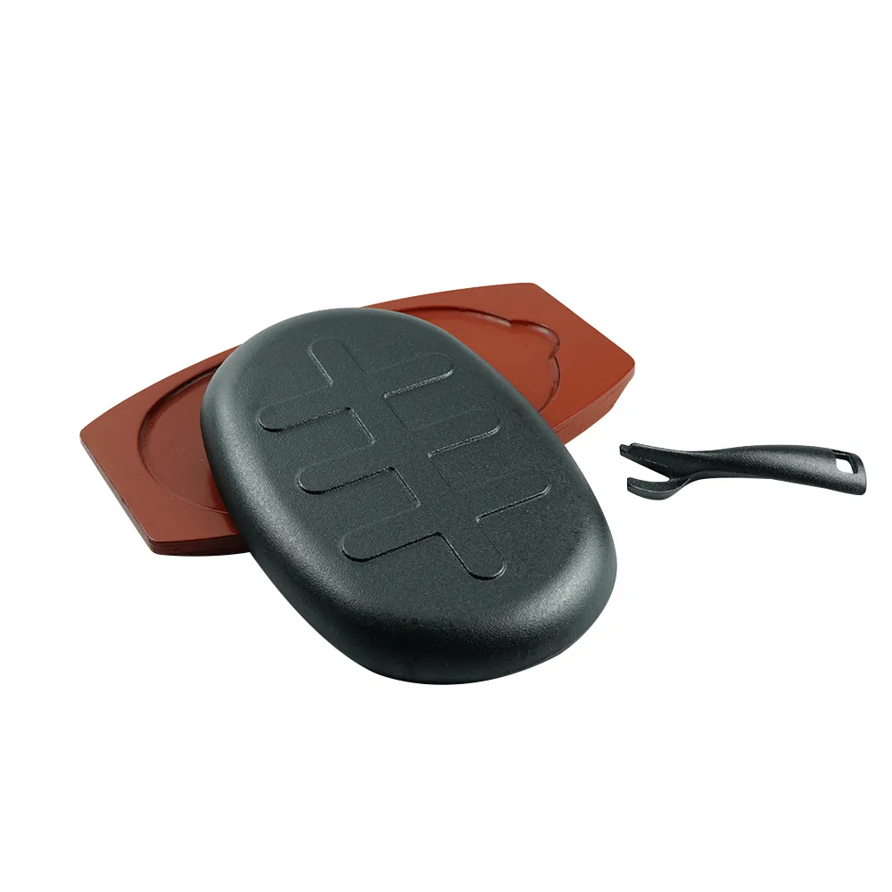 Cast iron frying pan set with wooden base, anti-scalding protection and detachable handle, suitable for restaurant kitchens, cooking accessories, barbecue parties
