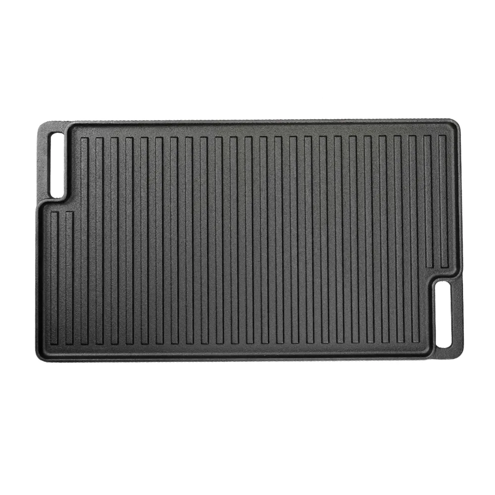 Double-sided cast iron grill/grill tray, pre-treated cooking surface - smooth and ribbed - suitable for stoves, barbecues or bonfires