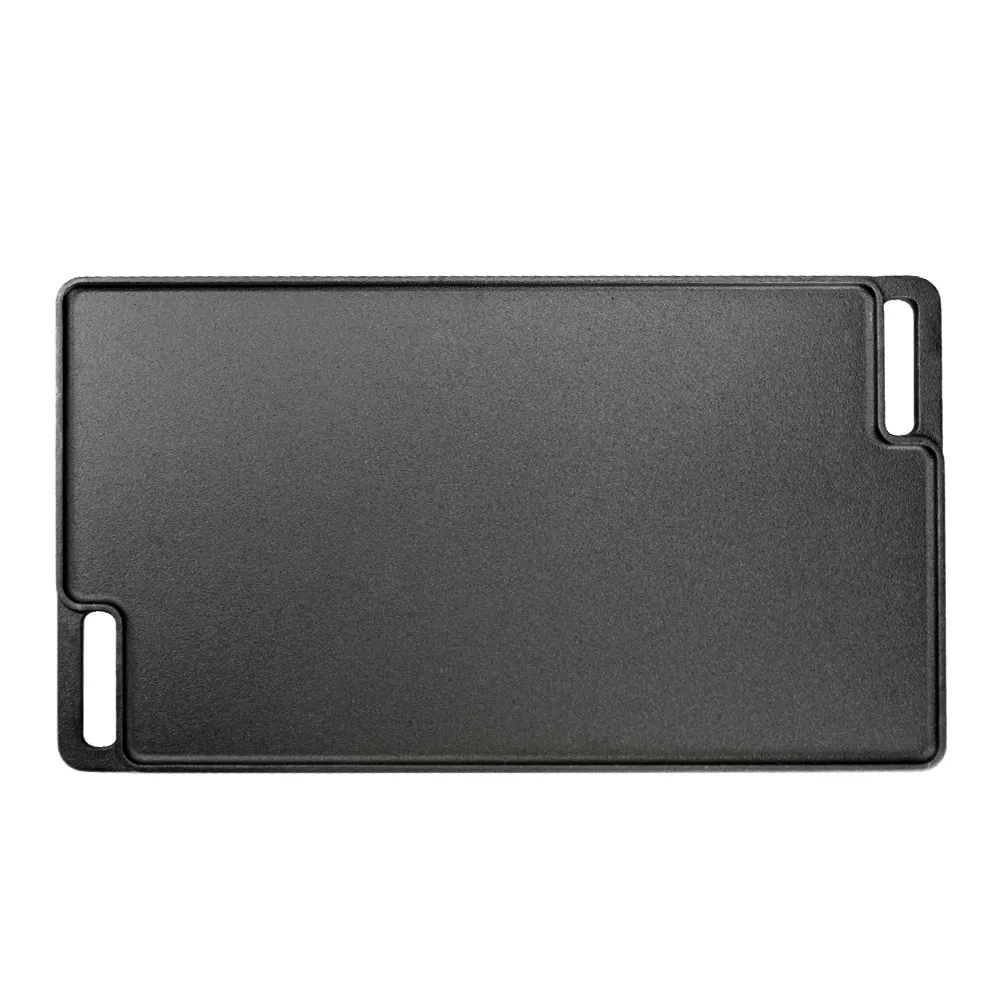 Double-sided cast iron grill/grill tray, pre-treated cooking surface - smooth and ribbed - suitable for stoves, barbecues or bonfires