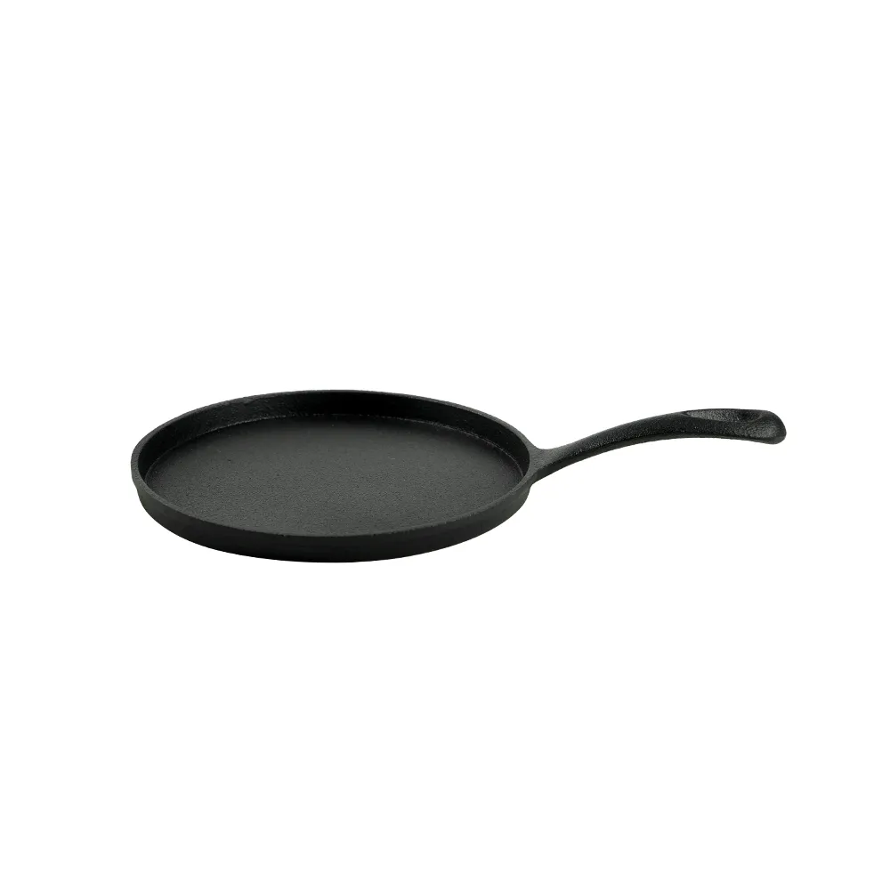 Pre-treated cast iron pizza pan round frying pan, suitable for pizza, crepe and pancakes