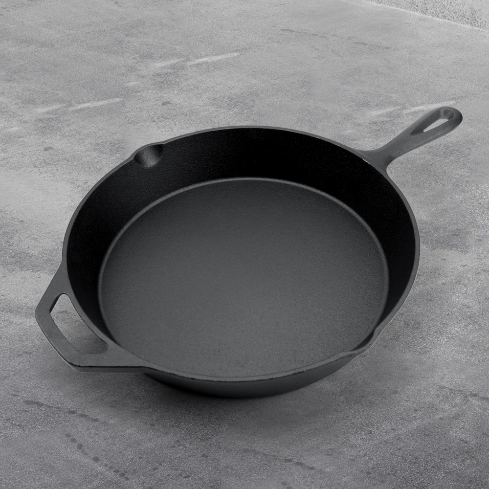 Pre-treated cast iron frying pan with handle, suitable for ovens, uniform heating, heavy-duty large size