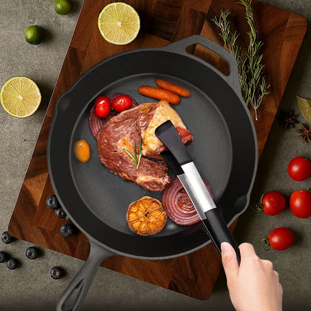 Pre-treated cast iron frying pan with handle, suitable for ovens, uniform heating, heavy-duty large size