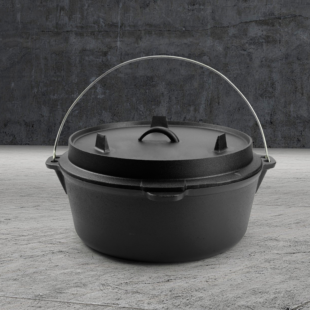 2-in-1 cast iron Dutch pan with a frying lid, suitable for baking, frying, baking, cooking and grilling - multi-functional cast iron cookware