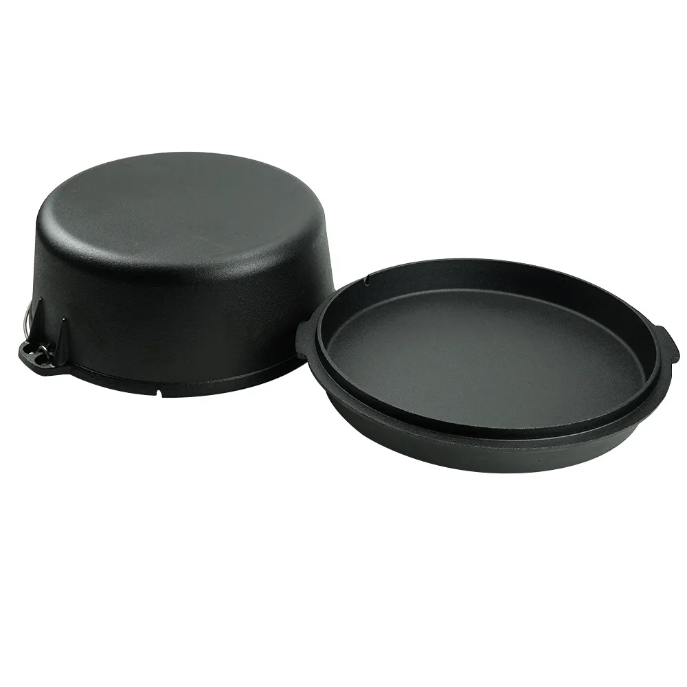 2-in-1 cast iron Dutch pan with a frying lid, suitable for baking, frying, baking, cooking and grilling - multi-functional cast iron cookware