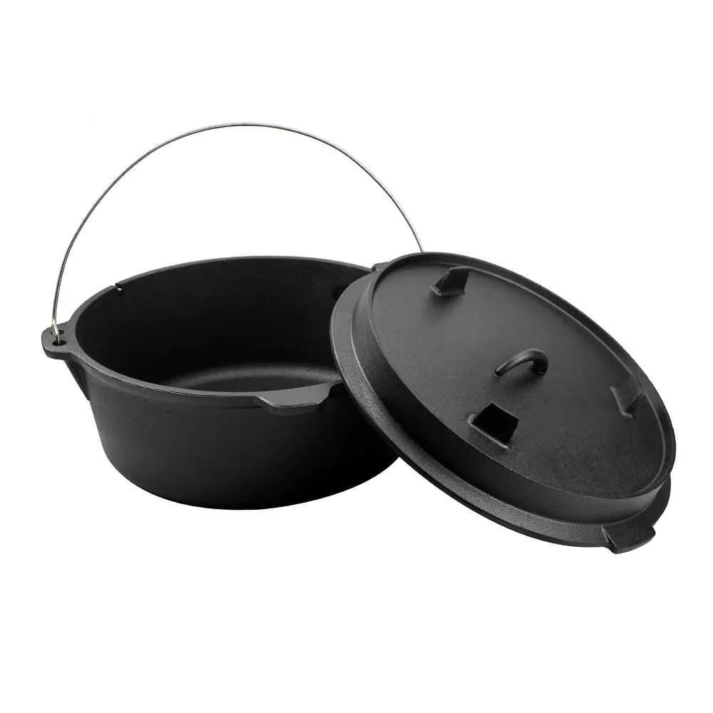 2-in-1 cast iron Dutch pan with a frying lid, suitable for baking, frying, baking, cooking and grilling - multi-functional cast iron cookware