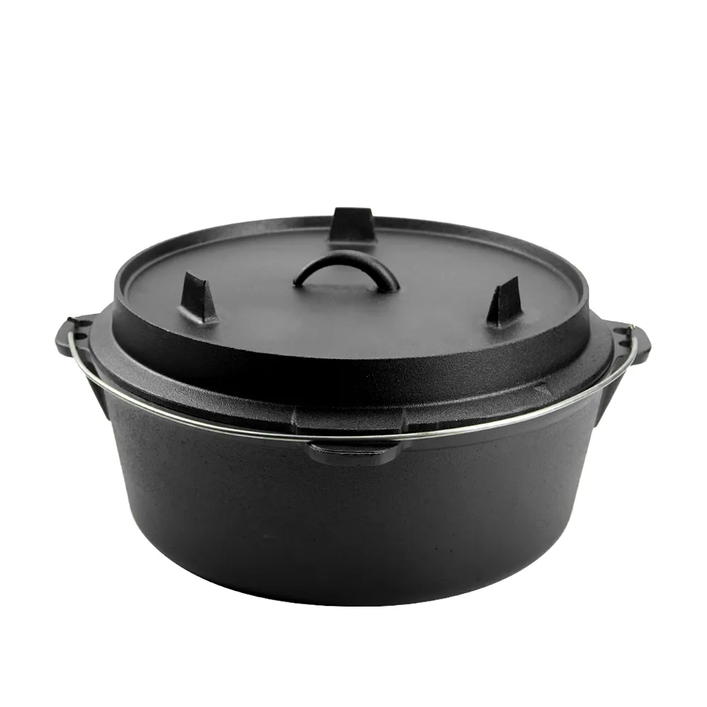 2-in-1 cast iron Dutch pan with a frying lid, suitable for baking, frying, baking, cooking and grilling - multi-functional cast iron cookware