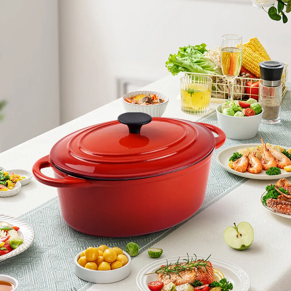 Non-Stick Cast Iron Casserole Red Enamel Non Stick Soup Pot Cast Iron Dutch Oven