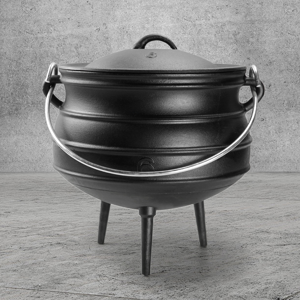 Cast iron pot with lid and 3 legs - pre-treated South African-style bonfire pot, suitable for outdoor cooking, soups and stews